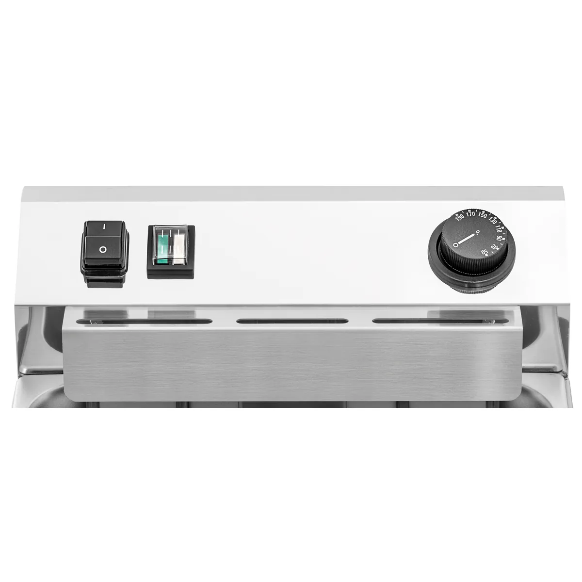 Bartscher 162900 Fritteuse PROFESSIONAL I Nahansicht Bedienelemente, Schalter, Thermostat, Regler, Metall, Drehknopf